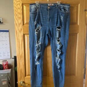 Hot Kiss Women's Distressed Skinny Jeans - Blue